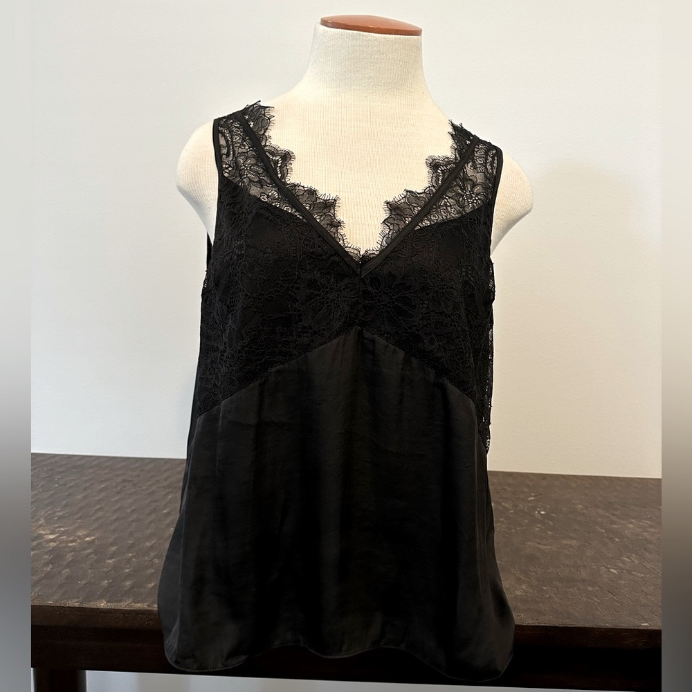 Double V Satin Camisole w/ Lace Detail